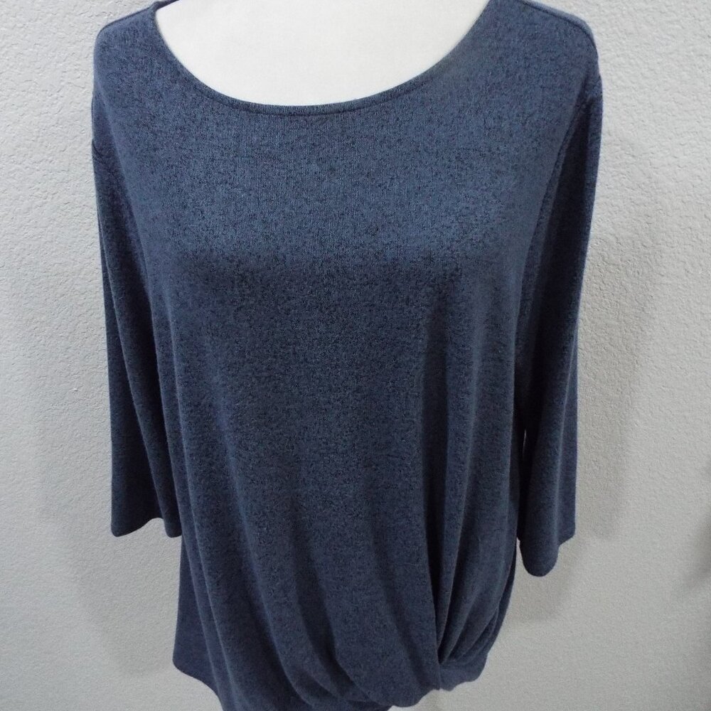 Matty M Women's Heathered Blue Gray Soft 3/4 Sleeve Casual Twist Front Blouse Lg